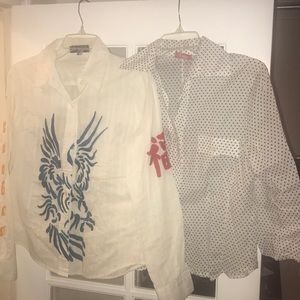 Bundle 2 button ups, polka is large,white is small